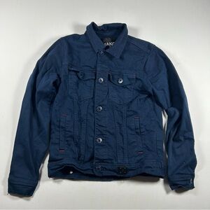 Makobi Mens Small Denim Jean Jacket Blue Distressed Cotton Flap Pockets